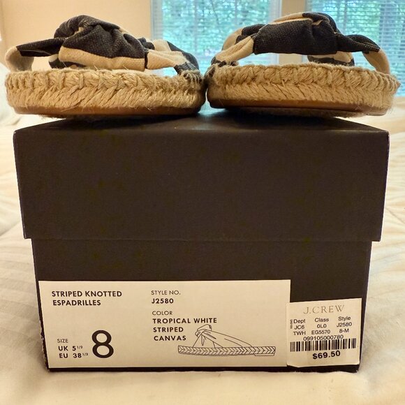 JCrew Navy Striped Knotted Espadrilles Size 8 - Picture 5 of 5